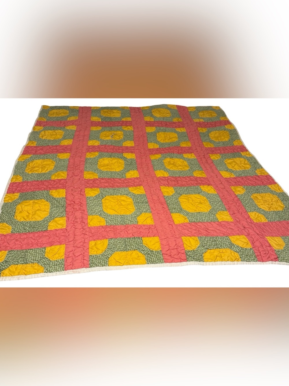 Vintage Patchwork Quilt 57.5"x68" Pink Yellow Green White Project DIY
